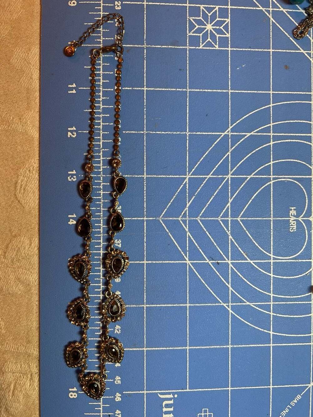 Vintage LC Gold-Tone Smokey Quartz Crystal Rhinestone Link Necklace